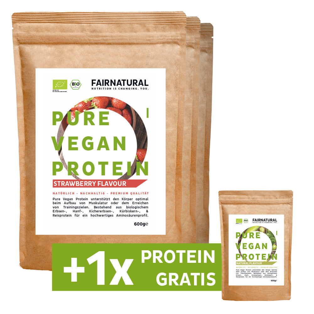 STARK LIMITIERTE PROBIERAKTION: Veganes Bio Proteinpulver 3er + 1x Bio Vegan Protein Vanille GRATIS