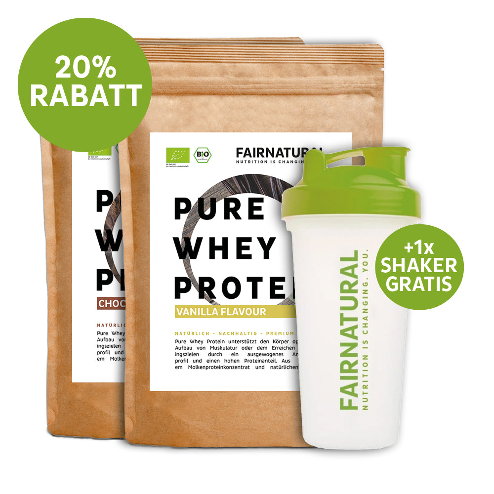 Rabattierte Probieraktion: Whey Bio Proteinpulver 2er-Bundle + 1x Protein-Shaker Gratis